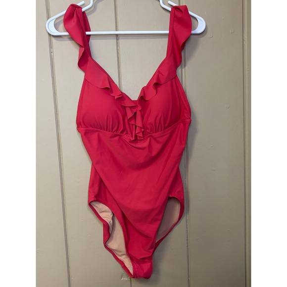 J.Crew Women's Ruffle One Piece Swimsuit Red Size L New with Tags - Picture 1 of 4